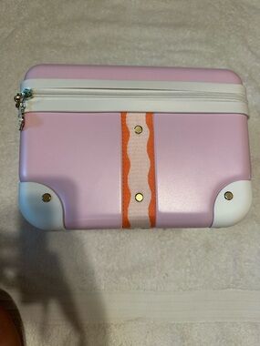 Roller Rabbit Pink Cosmetic Case with Orange Stripe Accent